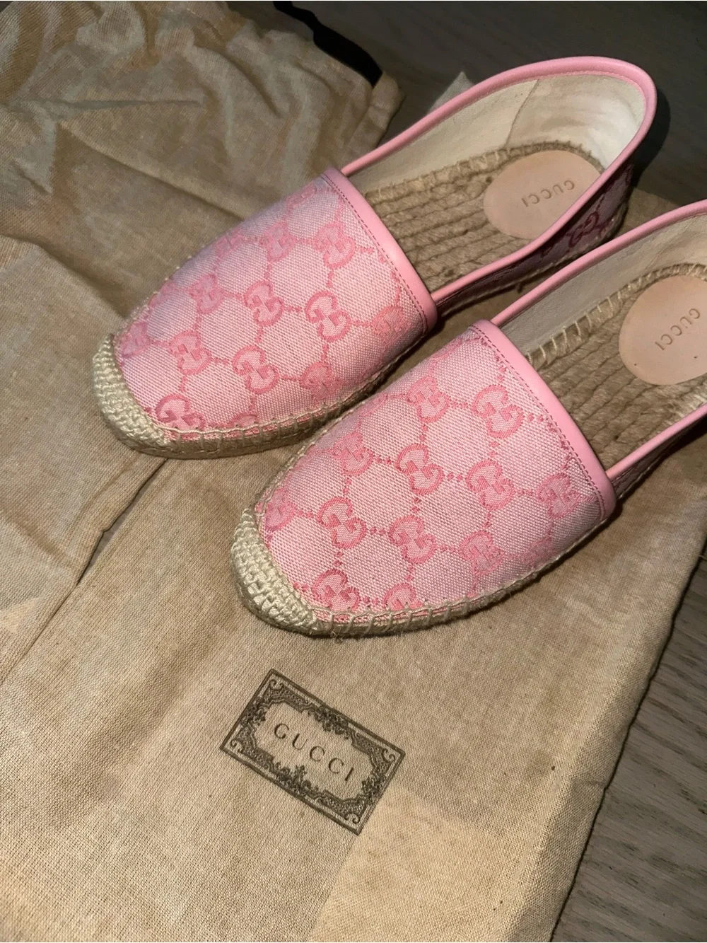 Gucci Pink GG Canvas Espadrille Flats